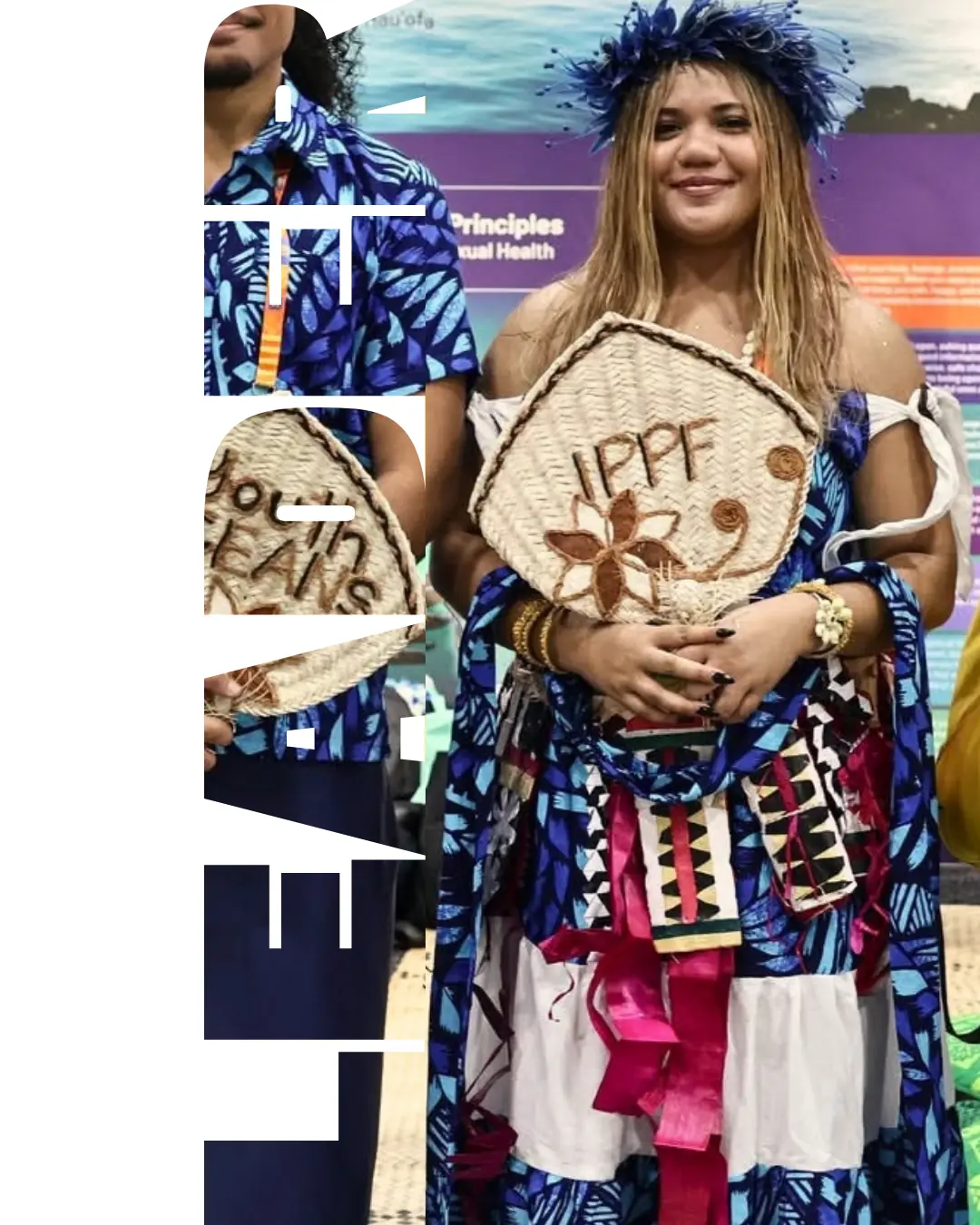 Jessica wearing traditional pacific culture outfit