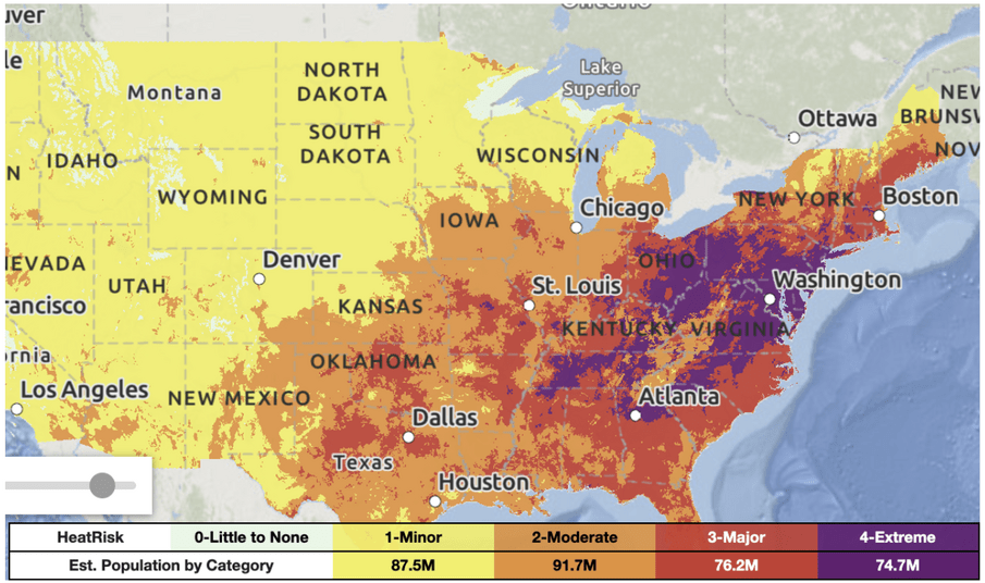 map of heat index growth