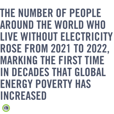“The number of people around the world who live without electricity rose from 2021 to 2022, marking the first time in decades that global energy poverty has increased.