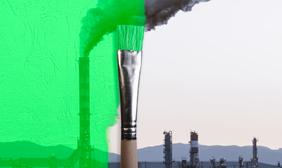Art photo of paintbrush painting factory emissions green