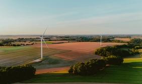 wind turbines over countryside