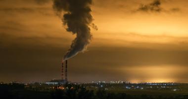 Factory smoke in sky