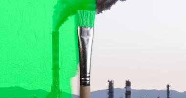 Art photo of paintbrush painting factory emissions green