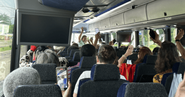 Advocates on the bus during bus tour