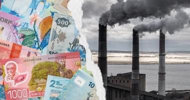 World currency next to smoke stacks