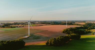 wind turbines over countryside