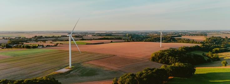 wind turbines over countryside