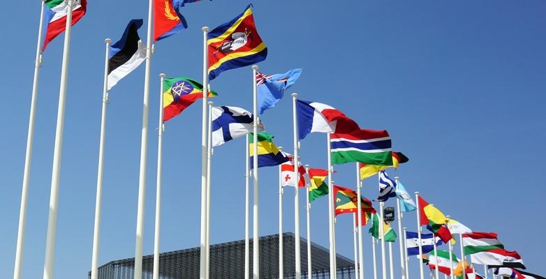 Flags flying over UN building