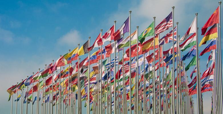 flags of the world waving in the wind