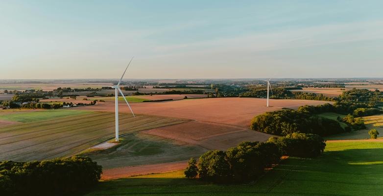 wind turbines over countryside