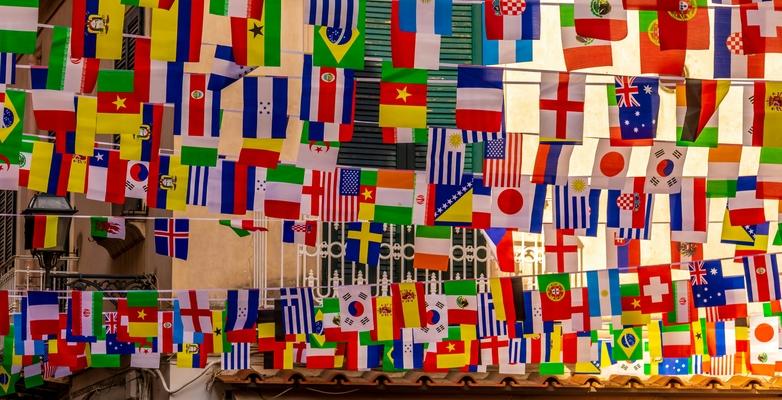 wall of flags from around the world
